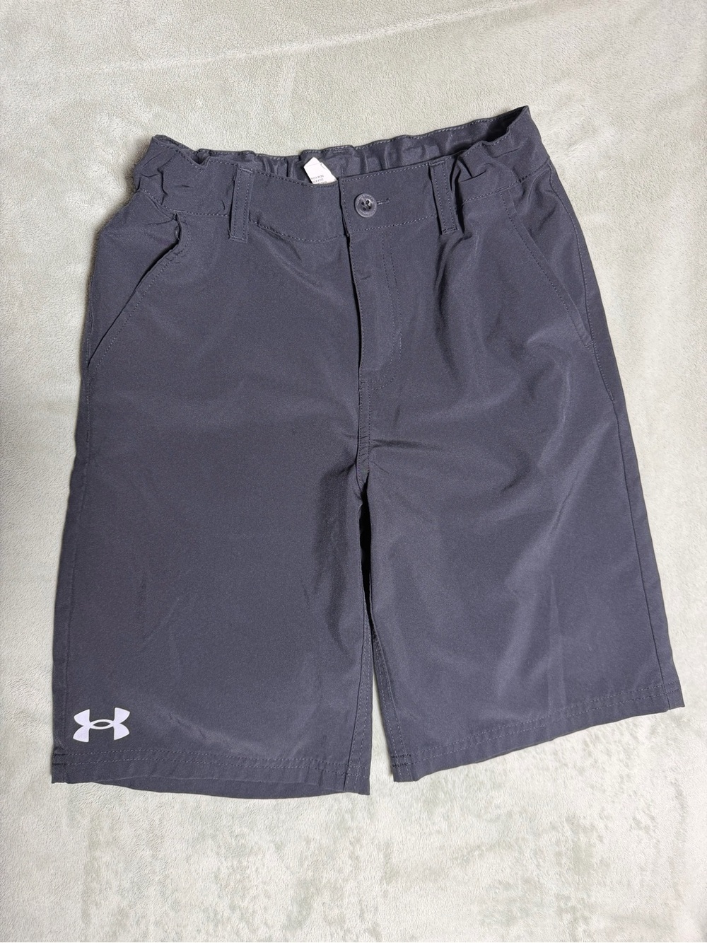 Under Armour Boy’s Dark Gray Athletic Shorts with Logo